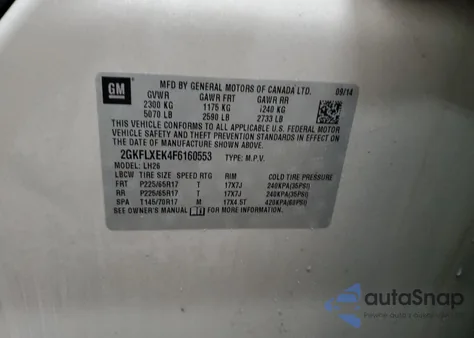 2015 GMC Terrain Slt z USA, uszkodzony, nr VIN 2GKFLXEK4F6160553